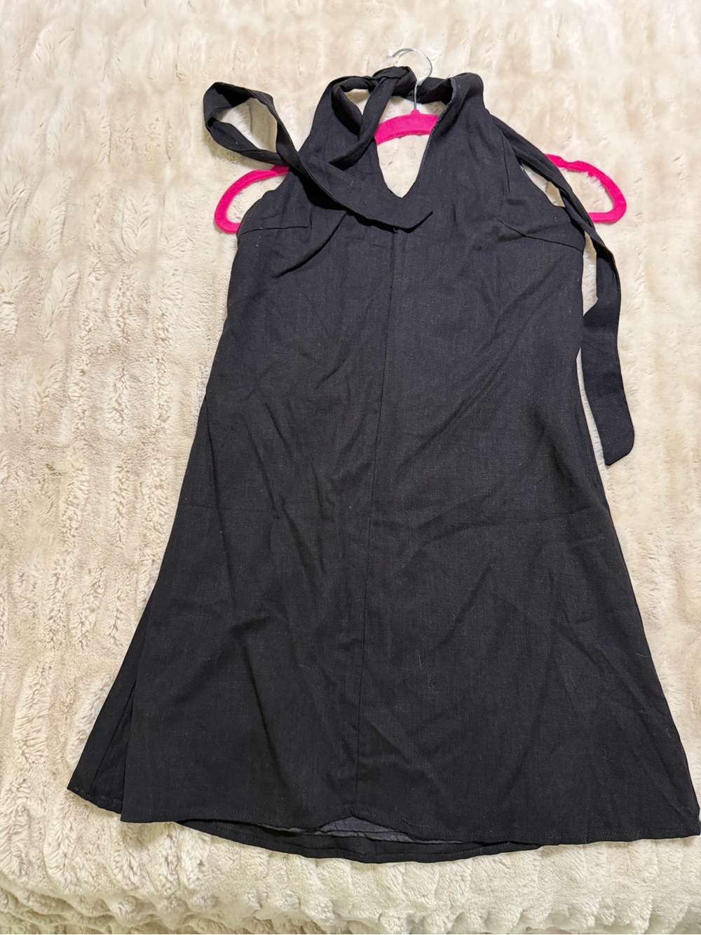 Never Worn Black Halter Linen Lined Tie-Back Dress Size Large